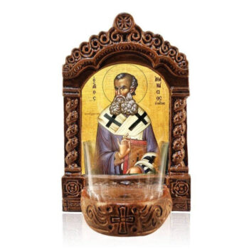 Εικόνα Ορθοδοξίας με περίγραμμα χρυσό σε ξύλο Φλαμουρίας  με  βάση Φωτιστικό Αγρυπνίας Αγίου Αθανασίου, Εικόνα Αγίου Αθανασίου ο Μέγας Επιτραπέζιο, Χειροποίητο Κεραμικό Φωτιστικό με Γυάλινο Κύπελλο Διάσταση 45x35 cm (17,7 x 13,8 ίντσες) INTRAEK-543216723919 - Image 1