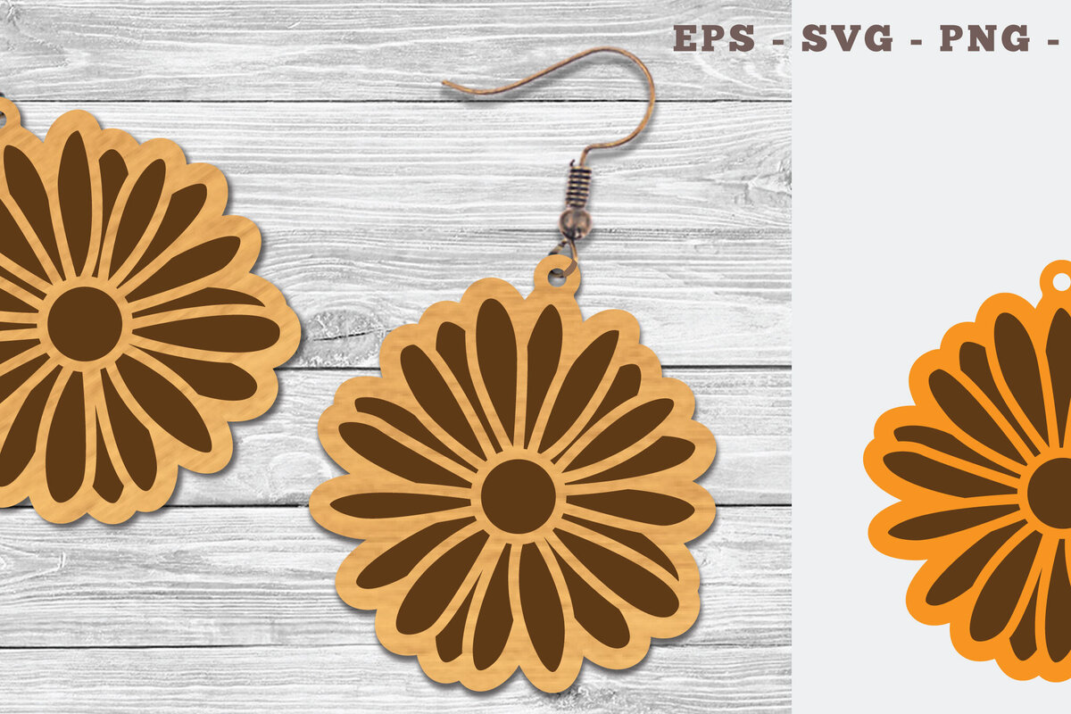 Intra απο ξύλο plywood 3mm-4mm πάχος - Σκουλαρίκια Daisy Flower Cut Laser  Δίασταση 3x3 cm INTRAFABR-106748907