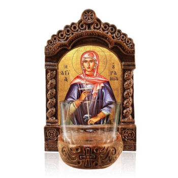 Εικόνα Ορθοδοξίας με περίγραμμα χρυσό σε ξύλο Φλαμουρίας με βάση Φωτιστικό Αγρυπνίας Αγίας Ουρανίας, Επιτραπέζιο Εικονίδιο Ελληνικής κατασκευής Αγίας Ουρανίας, Χειροποίητο Κεραμικό Φωτιστικό με Γυάλινο Κύπελλο Διάσταση 45x35 cm (17,7 x 13,8 ίντσες) INTRAEK-543216723877 - Image 1