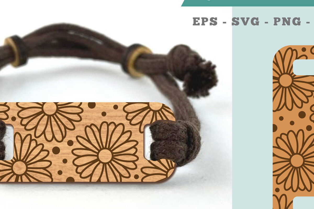 Intra απο ξύλο plywood 3mm-4mm πάχος - Βραχιόλι Daisy Flowers Cut Laser  Δίασταση 4x4 cm INTRAFABR-105089608