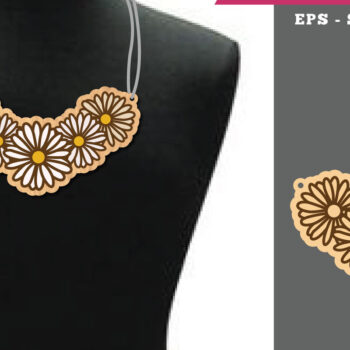 Intra απο ξύλο plywood 3mm-4mm πάχος - Σχέδιο κολιέ κομμένο με λέιζερ λουλούδια Daisy Δίασταση 5x5 cm INTRAFABR-107490798 - Image 1