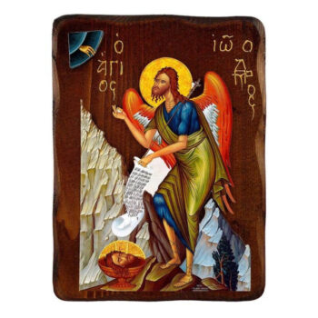 Εικόνα Ορθοδοξίας με περίγραμμα χρυσό σε ξύλο Φλαμουρίας  με  βάση Εικόνα του Αγίου Ιωάννη του Βαπτιστή, Χειροποίητη ελληνική εικόνα του Ιωάννη του Προδρόμου, επιτοίχια πλάκα βυζαντινής τέχνης, θρησκευτικό δώρο, χριστιανική διακόσμηση Διάσταση 40x30 cm (15,8 x 11,8 ίντσες)INTRAEK-43216723857 - Image 1