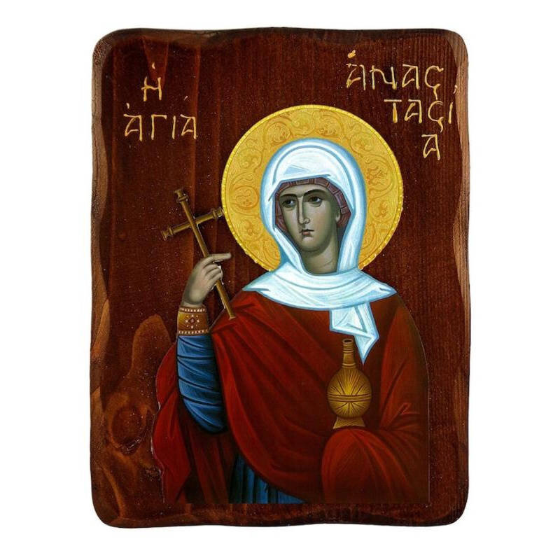 Εικόνα Ορθοδοξίας με περίγραμμα χρυσό σε ξύλο Φλαμουρίας  με  βάση Εικόνα Αγίας Αναστασίας, Χειροποίητη ελληνορθόδοξη εικόνα της Αγίας Αναστασίας, επιτοίχια πλάκα βυζαντινής τέχνης, θρησκευτικό δώρο, χριστιανική διακόσμηση Διάσταση 50x40 cm (19,7 x 15,8 ίντσες)  INTRAEK-6543216723842