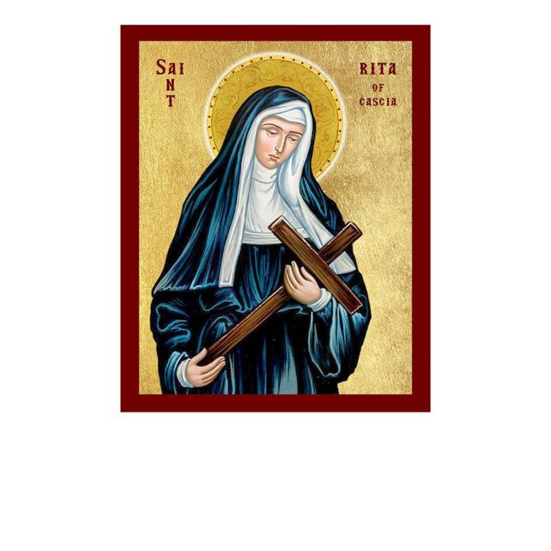 Εικόνα Ορθοδοξίας με περίγραμμα χρυσό σε ξύλο Φλαμουρίας  με  βάση Εικόνα Αγίας Ρίτας της Κασκίας, Χειροποίητη Θρησκευτική Εικόνα Αγίας Ρίτας, Πλακέτα Βυζαντινής Τέχνης, Χριστιανική Θρησκευτική Τέχνη Διάσταση 50x40 cm (19,7 x 15,8 ίντσες)  INTRAEK-6543216723838
