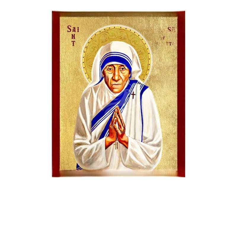 Εικόνα Ορθοδοξίας με περίγραμμα χρυσό σε ξύλο Φλαμουρίας  με  βάση Εικόνα Αγίας Τερέζας της Καλκούτας, Χειροποίητη Χριστιανική Εικόνα Αγίας Τερέζας, Κρεμαστή πλάκα Βυζαντινής Τέχνης, Χριστιανική Θρησκευτική Τέχνη Διάσταση 50x40 cm (19,7 x 15,8 ίντσες)  INTRAEK-6543216723837