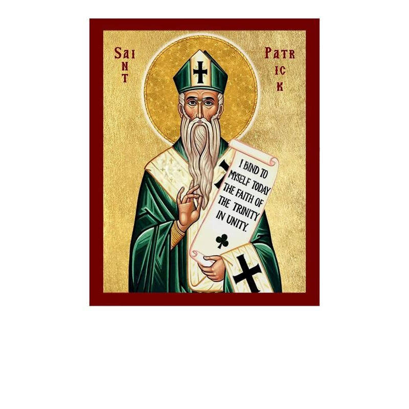 Εικόνα Ορθοδοξίας με περίγραμμα χρυσό σε ξύλο Φλαμουρίας  με  βάση Εικόνα Αγίου Πατρικίου της Ιρλανδίας, Χειροποίητη Χριστιανική Εικόνα του Αγίου Πατρικίου, Κρεμαστή πλάκα Βυζαντινής Τέχνης, Χριστιανική Θρησκευτική Τέχνη Διάσταση 50x40 cm (19,7 x 15,8 ίντσες)  INTRAEK-6543216723835