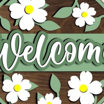 Intra απο ξύλο plywood 3mm-4mm πάχος - Daisy Welcome Door Hanger Δίασταση 20x20 cm INTRAFABR-59083411 - Image 1