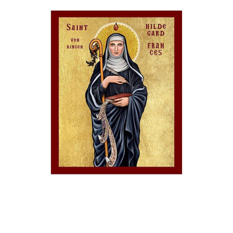 Εικόνα Ορθοδοξίας με περίγραμμα χρυσό σε ξύλο Φλαμουρίας  με  βάση Εικόνα Αγίας Χίλντεγκαρντ του Μπίνγκεν, Χειροποίητη Χριστιανική Εικόνα της Αγίας Χίλντεγκαρντ, Κρεμαστή πλάκα Βυζαντινής Τέχνης, Χριστιανική Θρησκευτική Τέχνη Διάσταση 50x40 cm (19,7 x 15,8 ίντσες)  INTRAEK-6543216723819