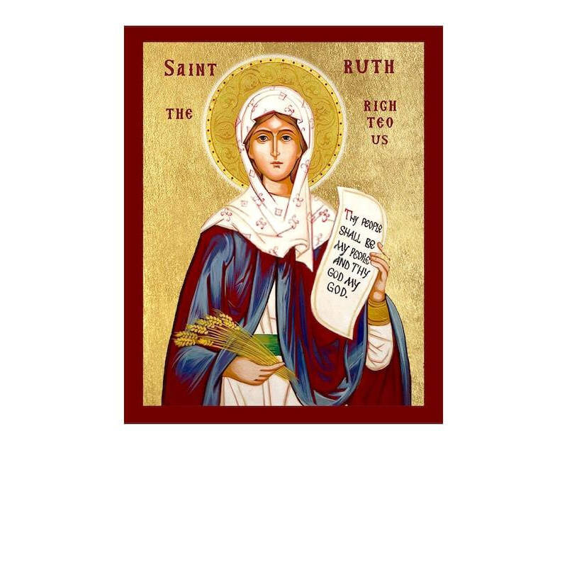 Εικόνα Ορθοδοξίας με περίγραμμα χρυσό σε ξύλο Φλαμουρίας  με  βάση Εικόνα της Αγίας Ρουθ της Παναγίας, Χειροποίητη Χριστιανική Εικόνα της Αγίας Ρουθ, Πλακέτα Βυζαντινής Τέχνης, Χριστιανική Θρησκευτική Τέχνη Διάσταση 40x30 cm (15,8 x 11,8 ίντσες)INTRAEK-43216723809