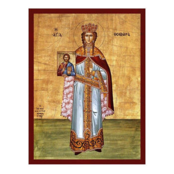 Εικόνα Ορθοδοξίας με περίγραμμα χρυσό σε ξύλο Φλαμουρίας  με  βάση Εικόνα Αγίας Θεοδώρας της Αυτοκράτειρας, Χειροποίητη ελληνική εικόνα της Αγίας Θεοδώρας, επιτοίχια πλάκα βυζαντινής τέχνης, χριστιανικό δώρο Διάσταση 40x30 cm (15,8 x 11,8 ίντσες)INTRAEK-43216723800 - Image 1