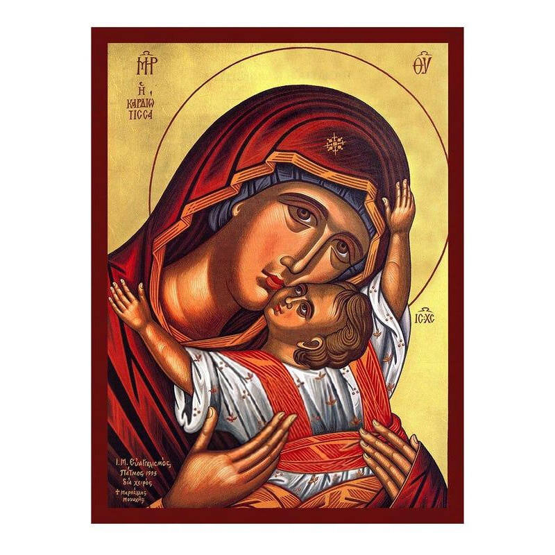 Εικόνα Ορθοδοξίας με περίγραμμα χρυσό σε ξύλο Φλαμουρίας  με  βάση Εικόνα της Παναγίας της Τρυφερότητας, Χειροποίητη Βυζαντινή εικόνα της Παναγίας της Καρδιώτισσας, Κρεμαστή πλάκα θρησκευτικής τέχνης, Χριστιανικό δώρο Διάσταση 40x30 cm (15,8 x 11,8 ίντσες)INTRAEK-43216723798