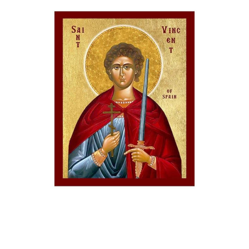 Εικόνα Ορθοδοξίας με περίγραμμα χρυσό σε ξύλο Φλαμουρίας  με  βάση Εικόνα Αγίου Βικεντίου της Ισπανίας, Χειροποίητη Χριστιανική Εικόνα του Αγίου Βικεντίου της Ισπανίας, Κρεμαστή πλάκα Βυζαντινής Τέχνης, Χριστιανική Θρησκευτική Τέχνη Διάσταση 50x40 cm (19,7 x 15,8 ίντσες)  INTRAEK-6543216723793