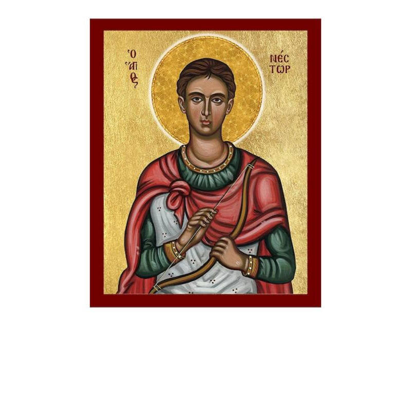 Εικόνα Ορθοδοξίας με περίγραμμα χρυσό σε ξύλο Φλαμουρίας  με  βάση Εικόνα Αγίου Νέστορα, Χειροποίητη βυζαντινή εικόνα του Αγίου Νέστορα, Πλακέτα θρησκευτικής τέχνης, Χριστιανικό δώρο Διάσταση 40x30 cm (15,8 x 11,8 ίντσες)INTRAEK-43216723791