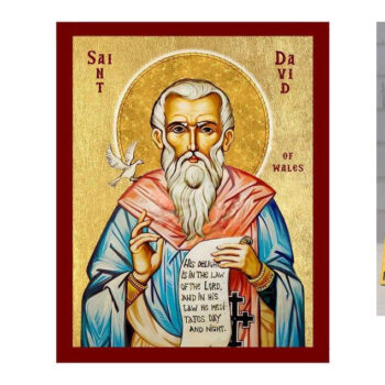 Εικόνα Ορθοδοξίας με περίγραμμα χρυσό σε ξύλο Φλαμουρίας  με  βάση Εικόνα Αγίου Δαβίδ της Ουαλίας, Χειροποίητη Θρησκευτική Εικόνα του Αγίου Δαυίδ της Ουαλίας, Πλακέτα Βυζαντινής Τέχνης, Χριστιανική Θρησκευτική Τέχνη Διάσταση 40x30 cm (15,8 x 11,8 ίντσες)INTRAEK-43216723787 - Image 1