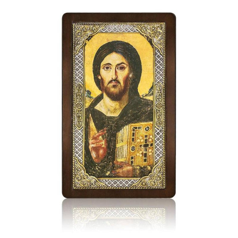 Εικόνα Ορθοδοξίας με περίγραμμα χρυσό σε ξύλο Φλαμουρίας  με  βάση Ιησούς Χριστός του Σινά Ασημένιο Χρυσό Εικονίδιο 29x17cm, Χειροποίητη Θρησκευτική Τέχνη, Χρυσός 24 καρατίων &amp; Ασήμι 925 Ο Κύριος μας Ιησούς Παντοκράτορας, Χριστιανικό Δώρο Διάσταση 40x30 cm (15,8 x 11,8 ίντσες)INTRAEK-43216723773
