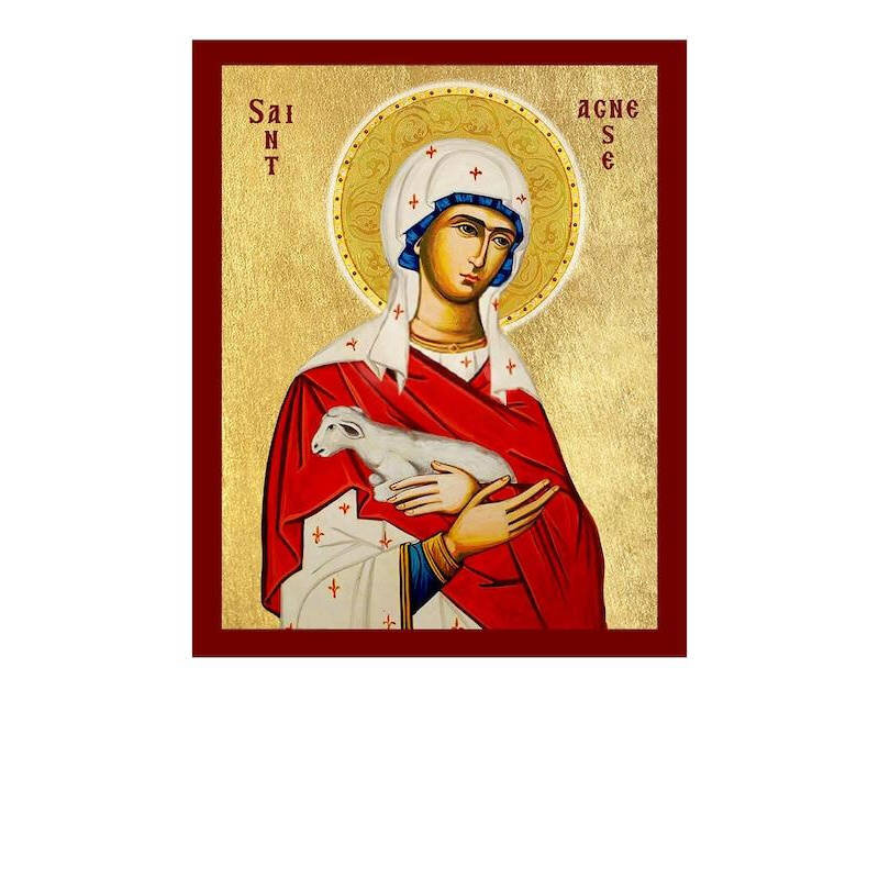 Εικόνα Ορθοδοξίας με περίγραμμα χρυσό σε ξύλο Φλαμουρίας  με  βάση Εικόνα Αγίας Αγνή της Ρώμης, Χειροποίητη Χριστιανική Εικόνα της Αγίας Αγνής, Κρεμαστή πλάκα Βυζαντινής Τέχνης, Χριστιανική Θρησκευτική Τέχνη Διάσταση 40x30 cm (15,8 x 11,8 ίντσες)INTRAEK-43216723766