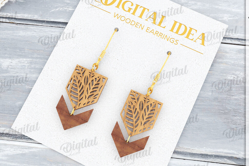 Intra απο ξύλο plywood 3mm-4mm πάχος - Κρεμαστά σκουλαρίκια με λέιζερ Δίασταση 3x3 cm INTRAFABR-122535175