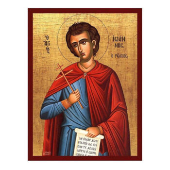 Εικόνα Ορθοδοξίας με περίγραμμα χρυσό σε ξύλο Φλαμουρίας  με  βάση Άγιος Ιωάννης ο Ρώσος Εικόνα, Χειροποίητη Βυζαντινή εικόνα του Αγίου Ιωάννη του Ρώσου, Κρεμαστή πλάκα θρησκευτικής τέχνης, χριστιανικό δώρο Διάσταση 45x35 cm (17,7 x 13,8 ίντσες) INTRAEK-543216723756 - Image 1