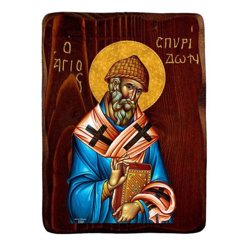 Εικόνα Ορθοδοξίας με περίγραμμα χρυσό σε ξύλο Φλαμουρίας  με  βάση Εικόνα Αγίου Σπυρίδωνα, Χειροποίητη ελληνική εικόνα του Αγίου Σπυρίδωνα, επιτοίχια πλάκα βυζαντινής τέχνης, θρησκευτικό δώρο, χριστιανική διακόσμηση Διάσταση 50x40 cm (19,7 x 15,8 ίντσες)  INTRAEK-6543216723747