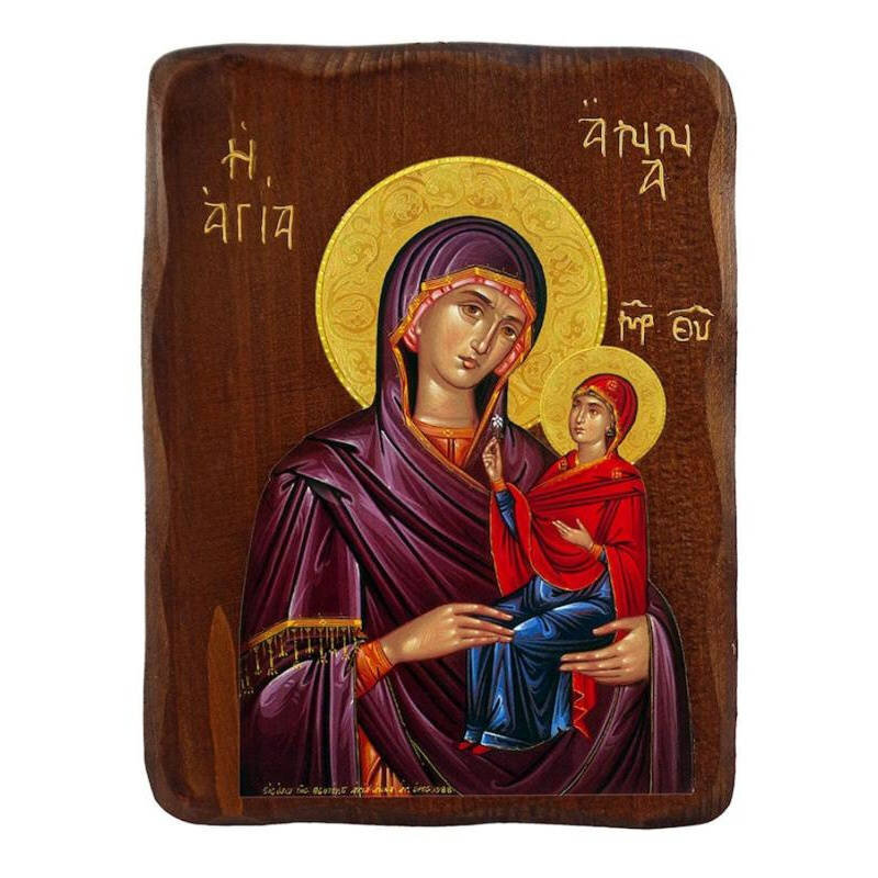 Εικόνα Ορθοδοξίας με περίγραμμα χρυσό σε ξύλο Φλαμουρίας  με  βάση Εικόνα Αγίας Άννας, Χειροποίητη ελληνορθόδοξη εικόνα της Αγίας Άννας, επιτοίχια πλάκα βυζαντινής τέχνης, θρησκευτικό δώρο, χριστιανική διακόσμηση Διάσταση 50x40 cm (19,7 x 15,8 ίντσες)  INTRAEK-6543216723733