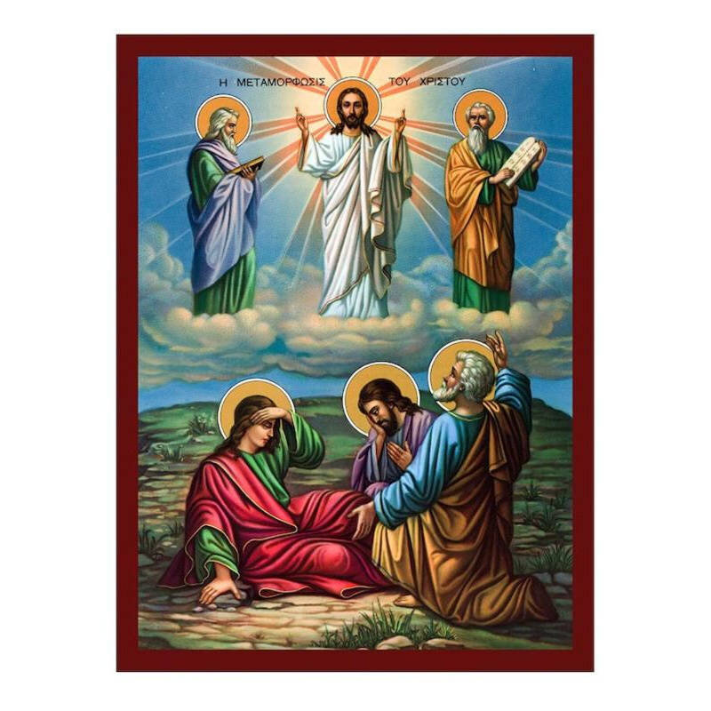Εικόνα Ορθοδοξίας με περίγραμμα χρυσό σε ξύλο Φλαμουρίας  με  βάση Η εικόνα της Μεταμόρφωσης του Σωτήρος, Χειροποίητη Ελληνορθόδοξη εικόνα του Ιησού Χριστού, επιτοίχια βυζαντινή τέχνη, θρησκευτική διακόσμηση Διάσταση 50x40 cm (19,7 x 15,8 ίντσες)  INTRAEK-6543216723731