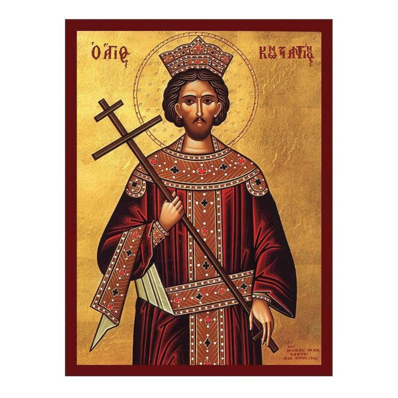 Εικόνα Ορθοδοξίας με περίγραμμα χρυσό σε ξύλο Φλαμουρίας  με  βάση Εικόνα Αγίου Κωνσταντίνου, Χειροποίητη Βυζαντινή εικόνα Αγίου Κωνσταντίνου, Κρεμαστή πλάκα θρησκευτικής τέχνης, Χριστιανικό δώρο Διάσταση 50x40 cm (19,7 x 15,8 ίντσες)  INTRAEK-6543216723728