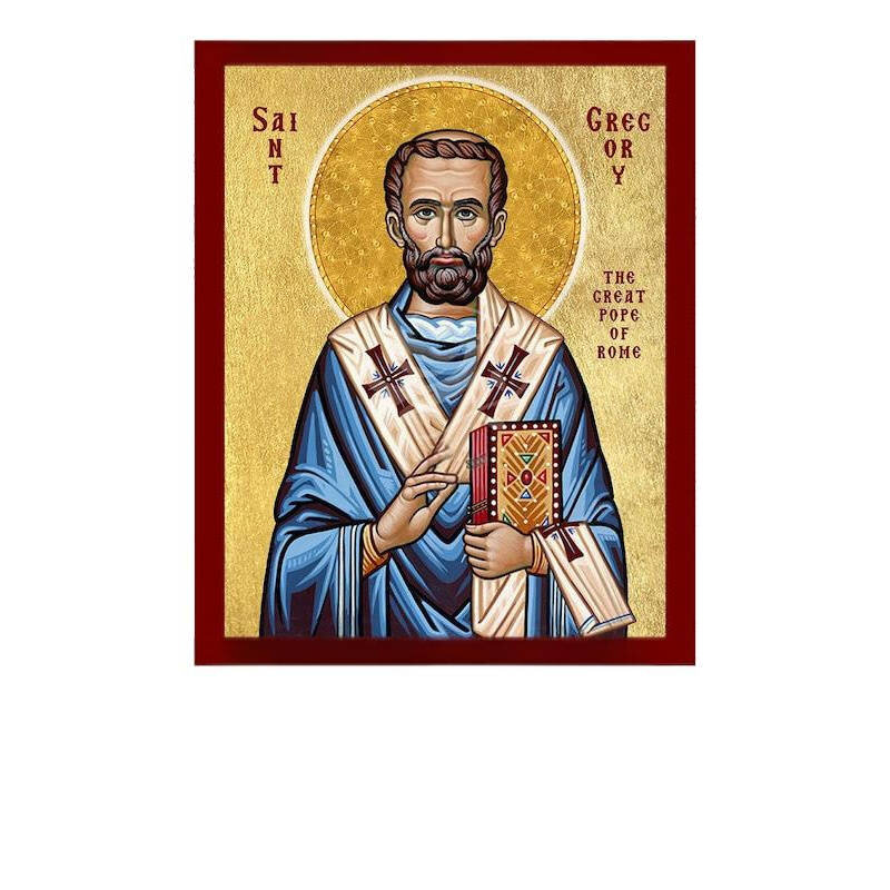Εικόνα Ορθοδοξίας με περίγραμμα χρυσό σε ξύλο Φλαμουρίας  με  βάση Εικόνα Αγίου Γρηγορίου του Μεγάλου Πάπα της Ρώμης, Χειροποίητη ελληνική εικόνα του Αγίου Γρηγορίου Πάπα, επιτοίχια πλάκα βυζαντινής τέχνης, χριστιανικό δώρο Διάσταση 40x30 cm (15,8 x 11,8 ίντσες)INTRAEK-43216723722
