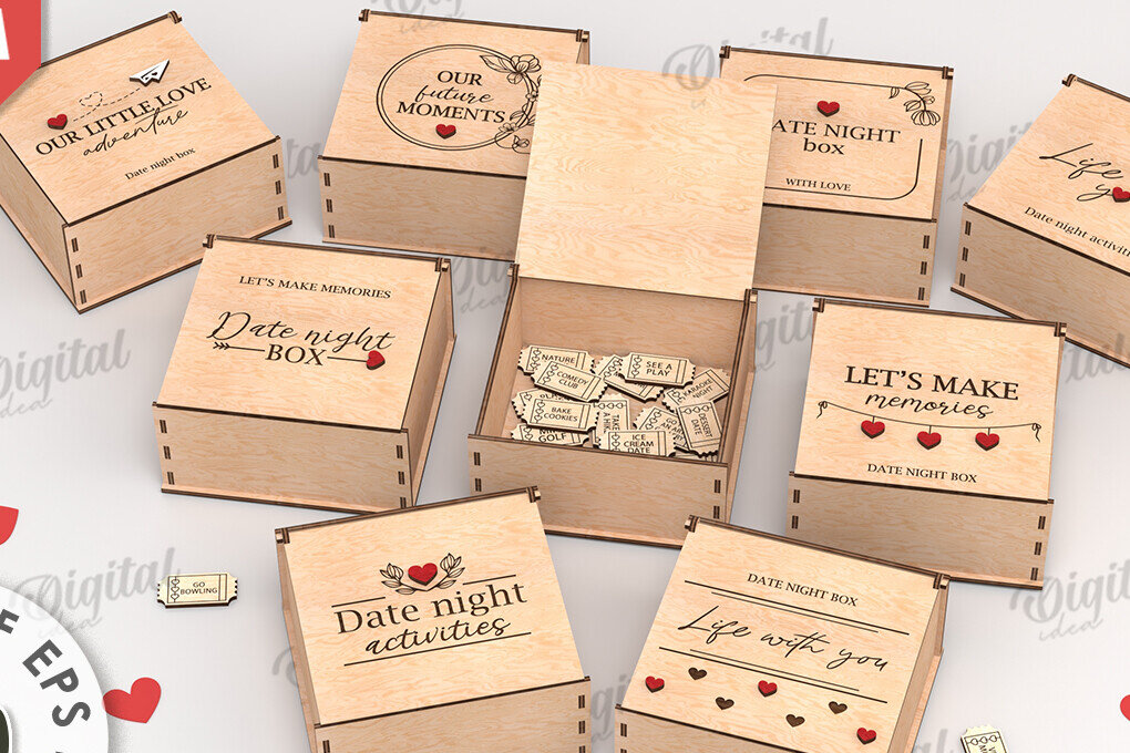 Intra απο ξύλο plywood 3mm-4mm πάχος - Date Night Box &amp; Tokens Laser Cut Bundle Δίασταση 30x20 cm INTRAFABR-115403091