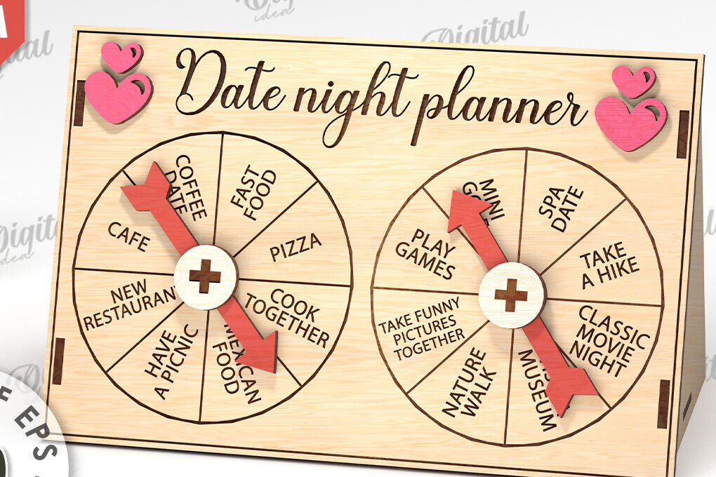 Intra απο ξύλο plywood 3mm-4mm πάχος - Date Night Spinner Planner Laser Cut Δίασταση 30x20 cm INTRAFABR-112022519