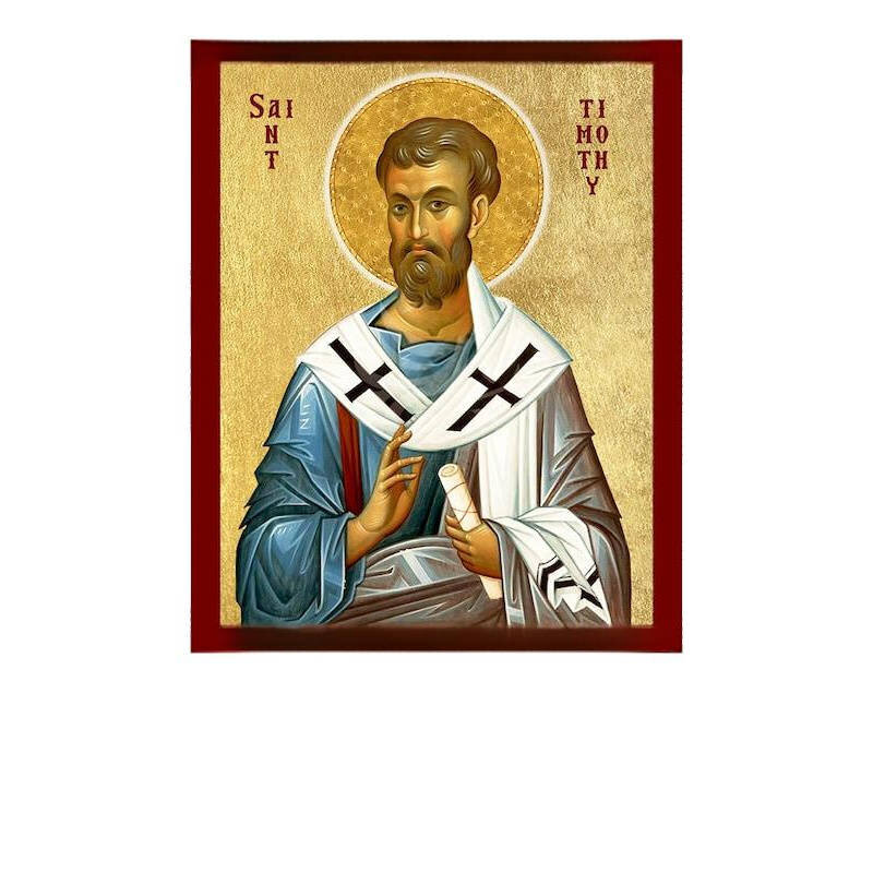 Εικόνα Ορθοδοξίας με περίγραμμα χρυσό σε ξύλο Φλαμουρίας  με  βάση Εικόνα Αγίου Τιμόθεου, Χειροποίητη Καθολική Εικόνα του Αγίου Τιμόθεου, Πλακέτα Βυζαντινής Τέχνης, Χριστιανική Θρησκευτική Τέχνη Διάσταση 50x40 cm (19,7 x 15,8 ίντσες)  INTRAEK-6543216723707