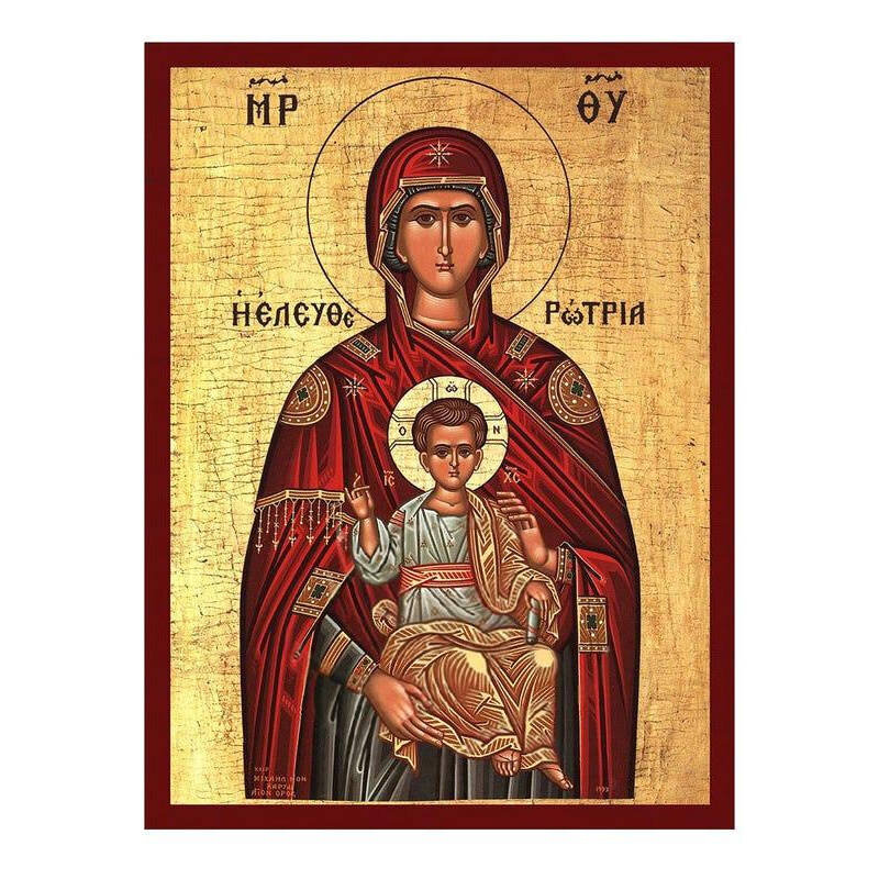 Εικόνα Ορθοδοξίας με περίγραμμα χρυσό σε ξύλο Φλαμουρίας  με  βάση Παναγία Η λυτρωτής εικόνα, Χειροποίητη ελληνική εικόνα της Παναγίας Ελευθερώτριας, επιτοίχια πλάκα βυζαντινής τέχνης, χριστιανικό δώρο Διάσταση 50x40 cm (19,7 x 15,8 ίντσες)  INTRAEK-6543216723697