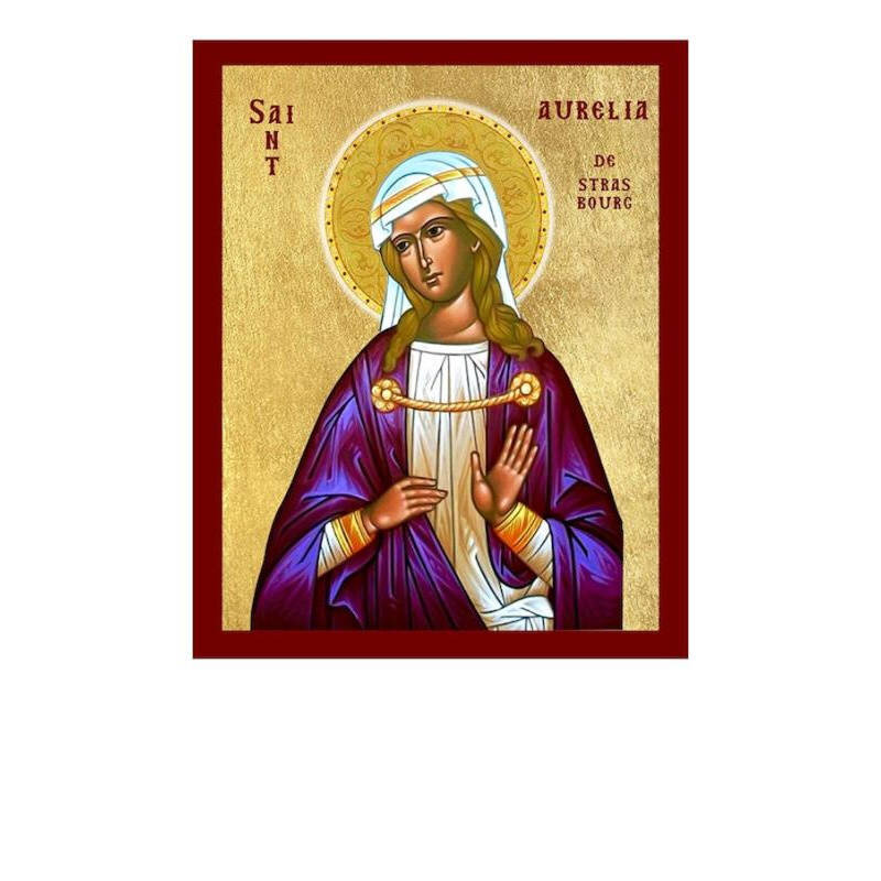 Εικόνα Ορθοδοξίας με περίγραμμα χρυσό σε ξύλο Φλαμουρίας  με  βάση Εικόνα Αγίας Αυρηλίας του Στρασβούργου, Χειροποίητη Χριστιανική Εικόνα Αγίας Αυρηλίας, Κρεμαστή πλάκα Βυζαντινής Τέχνης, Χριστιανική Θρησκευτική Τέχνη Διάσταση 40x30 cm (15,8 x 11,8 ίντσες)INTRAEK-43216723693