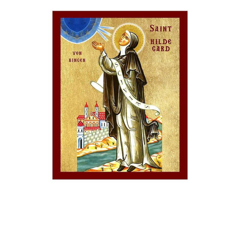 Εικόνα Ορθοδοξίας με περίγραμμα χρυσό σε ξύλο Φλαμουρίας  με  βάση Εικόνα Αγίας Χίλντεγκαρντ του Μπίνγκεν, Χειροποίητη Θρησκευτική Εικόνα Αγίας Χίλντεγκαρντ, Κρεμαστή πλάκα Βυζαντινής Τέχνης, Χριστιανική Θρησκευτική Τέχνη Διάσταση 40x30 cm (15,8 x 11,8 ίντσες)INTRAEK-43216723690