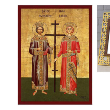 Εικόνα Ορθοδοξίας με περίγραμμα χρυσό σε ξύλο Φλαμουρίας με βάση Εικόνα Αγίων Κωνσταντίνου και Ελένης, Χειροποίητη εικόνα Αγίου Κωνσταντίνου και Ελένης, Κρεμαστή πλάκα θρησκευτικής τέχνης, Χριστιανικό δώρο Διάσταση 40x30 cm (15,8 x 11,8 ίντσες)INTRAEK-43216723686 - Image 1