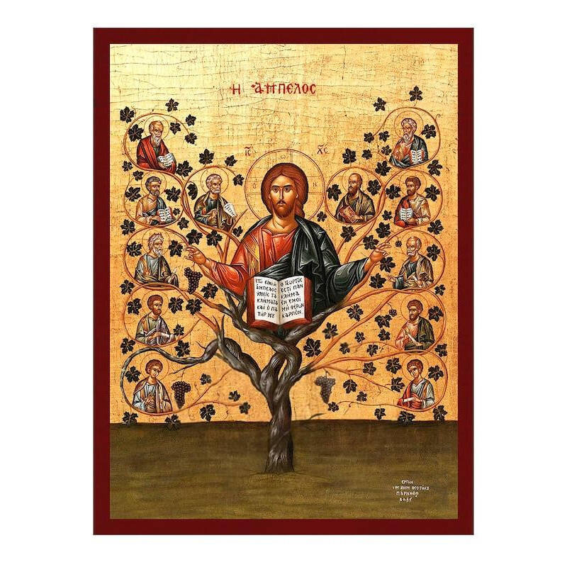 Εικόνα Ορθοδοξίας με περίγραμμα χρυσό σε ξύλο Φλαμουρίας  με  βάση Ιησούς Χριστός Η αληθινή εικόνα αμπέλου, χειροποίητη ελληνορθόδοξη εικόνα του Ιησού Χριστού, επιτοίχια πλάκα βυζαντινής τέχνης, χριστιανικό δώρο Διάσταση 50x40 cm (19,7 x 15,8 ίντσες)  INTRAEK-6543216724224
