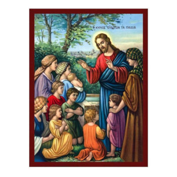 Εικόνα Ορθοδοξίας με περίγραμμα χρυσό σε ξύλο Φλαμουρίας με βάση Ο Ιησούς Χριστός Ευλογεί τα Παιδιά Εικόνα, Χειροποίητη Ελληνορθόδοξη εικόνα του Ιησού Χριστού, Κρεμαστή πλάκα βυζαντινής τέχνης, θρησκευτικό δώρο Διάσταση 50x40 cm (19,7 x 15,8 ίντσες) INTRAEK-6543216724223 - Image 1