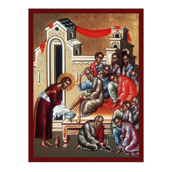 Εικόνα Ορθοδοξίας με περίγραμμα χρυσό σε ξύλο Φλαμουρίας  με  βάση Jesus Christ The Washing of the Feet Icon, Χειροποίητη Ελληνική Ορθόδοξη εικόνα του Ιησού Χριστού, Κρεμαστή πλάκα βυζαντινής τέχνης, ορθόδοξη τέχνη Διάσταση 45x35 cm (17,7 x 13,8 ίντσες) INTRAEK-543216724209 - Image 1