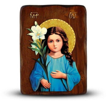 Εικόνα Ορθοδοξίας με περίγραμμα χρυσό σε ξύλο Φλαμουρίας  με  βάση Παναγία στην Τριετία Εικόνα, Χειροποίητη Ξύλινη εικόνα της Παναγίας σε Μικρή Ηλικία, τοίχος βυζαντινής τέχνης, θρησκευτικό δώρο, χριστιανική διακόσμηση Διάσταση 45x35 cm (17,7 x 13,8 ίντσες) INTRAEK-543216724175 - Image 1
