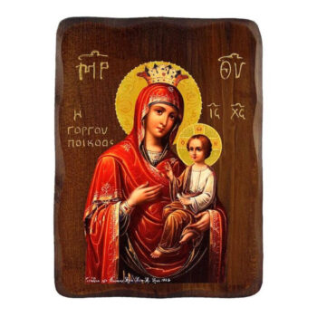Εικόνα Ορθοδοξίας με περίγραμμα χρυσό σε ξύλο Φλαμουρίας  με  βάση Παναγία Παναγία Γρήγορη εικόνα, Χειροποίητη Ξύλινη εικόνα της Παναγίας Γοργοϋπηκόου, τοίχος βυζαντινής τέχνης, θρησκευτικό δώρο, χριστιανική διακόσμηση Διάσταση 45x35 cm (17,7 x 13,8 ίντσες) INTRAEK-543216724169 - Image 1