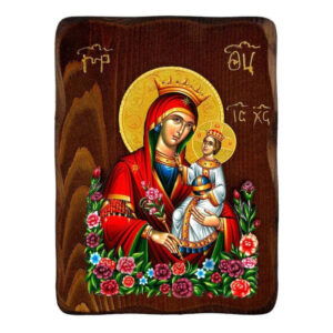 Εικόνα Ορθοδοξίας με περίγραμμα χρυσό σε ξύλο Φλαμουρίας  με  βάση Παναγία η Αμάραντη Ρόδο εικόνα, Χειροποίητη Ξύλινη εικόνα Παναγίας Ρόδων προς Αμάραντο, Βυζαντινή τέχνη τοίχος, θρησκευτικό δώρο, χριστιανική εικόνα Διάσταση 45x35 cm (17,7 x 13,8 ίντσες) INTRAEK-543216724161