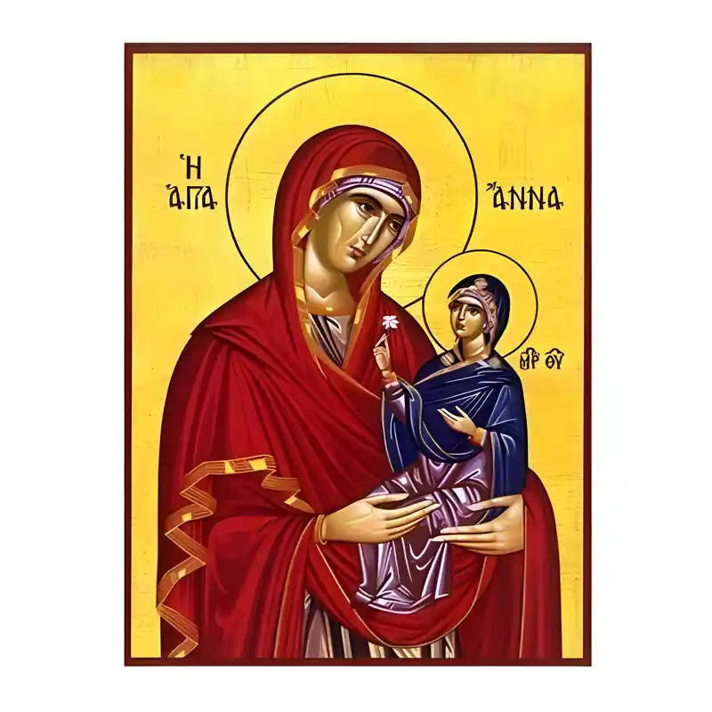 Εικόνα Ορθοδοξίας με περίγραμμα χρυσό σε ξύλο Φλαμουρίας  με  βάση Εικόνα Αγία Άννα με Παναγία Χειροποίητη Ελληνορθόδοξη , Κρεμαστή πλάκα βυζαντινής τέχνης, χριστιανική τέχνη Διάσταση 10x7 cm (3,9 x 2,8 ίντσες) INTRAEK-670677