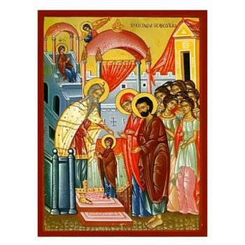 Εικόνα Ορθοδοξίας με περίγραμμα χρυσό σε ξύλο Φλαμουρίας  με  βάση Εικόνα Εισόδια της Θεοτόκου Χειροποίητη Ελληνορθόδοξη , Κρεμαστή πλάκα βυζαντινής τέχνης, χριστιανική τέχνη Διάσταση 10x7 cm (3,9 x 2,8 ίντσες) INTRAEK-670998 - Image 1