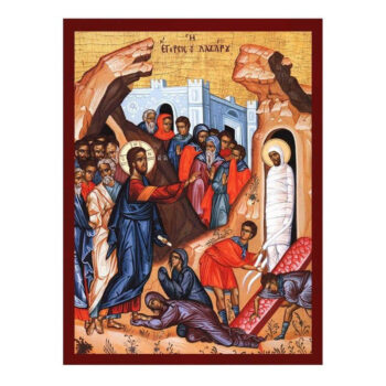 Εικόνα Ορθοδοξίας με περίγραμμα χρυσό σε ξύλο Φλαμουρίας  με  βάση Το ύψωμα της εικόνας του Λαζάρου, Χειροποίητη ελληνική εικόνα της Εγέρσης του Λαζάρου, επιτοίχια πλάκα βυζαντινής τέχνης, χριστιανικό δώρο Διάσταση 45x35 cm (17,7 x 13,8 ίντσες) INTRAEK-543216724128 - Image 1