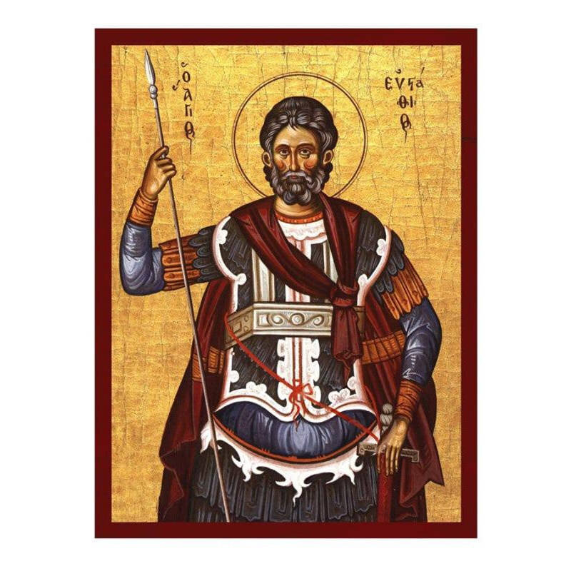 Εικόνα Ορθοδοξίας με περίγραμμα χρυσό σε ξύλο Φλαμουρίας  με  βάση Εικόνα Αγίου Ευσταθίου, Χειροποίητη θρησκευτική εικόνα Αγίου Ευσταθίου, επιτοίχια πλάκα βυζαντινής τέχνης, χριστιανικό δώρο Διάσταση 50x40 cm (19,7 x 15,8 ίντσες)  INTRAEK-6543216724119