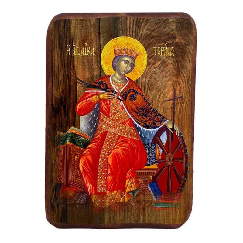 Εικόνα Ορθοδοξίας με περίγραμμα χρυσό σε ξύλο Φλαμουρίας  με  βάση Μπομπονιέρα Βάπτισης Αγίας Αικατερίνης Σετ 20 τεμαχίων, Εικόνα Βάπτισης, Χειροποίητη Βυζαντινή εικόνα Bomboniera 9x6cm, Χριστιανικό Δώρο Διάσταση 45x35 cm (17,7 x 13,8 ίντσες) INTRAEK-543216724117