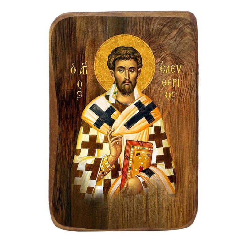 Εικόνα Ορθοδοξίας με περίγραμμα χρυσό σε ξύλο Φλαμουρίας  με  βάση Μπομπονιέρα Βάπτισης Άγιος Ελευθέριος Σετ 20 τεμαχίων, Εικόνα Βάπτισης, Μπομπονιέρα Χειροποίητη Βυζαντινή εικόνα 9x6cm, Χριστιανικό Δώρο Διάσταση 45x35 cm (17,7 x 13,8 ίντσες) INTRAEK-543216724092