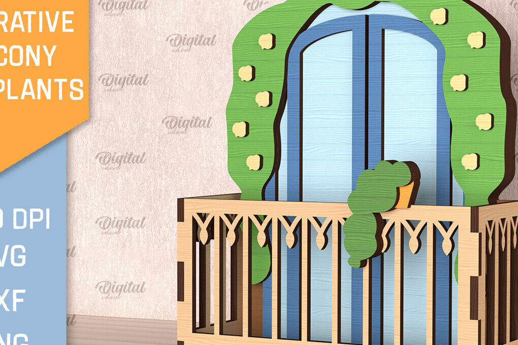 Intra απο ξύλο plywood 3mm-4mm πάχος - Διακοσμητικό Μπαλκόνι με Φυτά Κοπή Laser Δίασταση 30x20 cm INTRAFABR-102989975