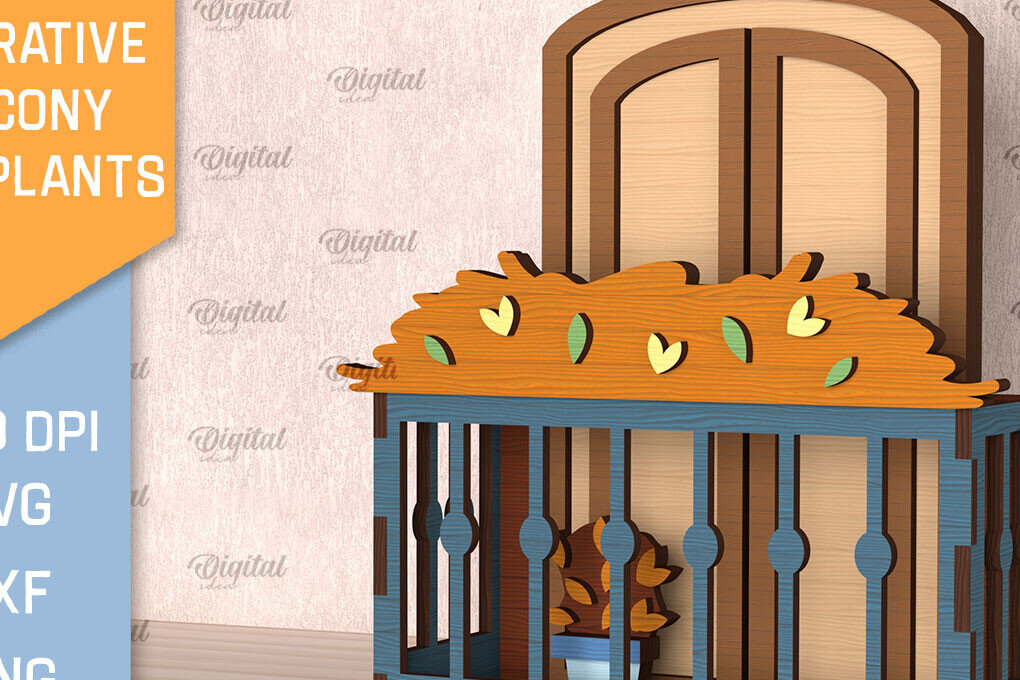 Intra απο ξύλο plywood 3mm-4mm πάχος - Διακοσμητικό Μπαλκόνι με Φυτά Κοπή Laser Δίασταση 30x20 cm INTRAFABR-102990024