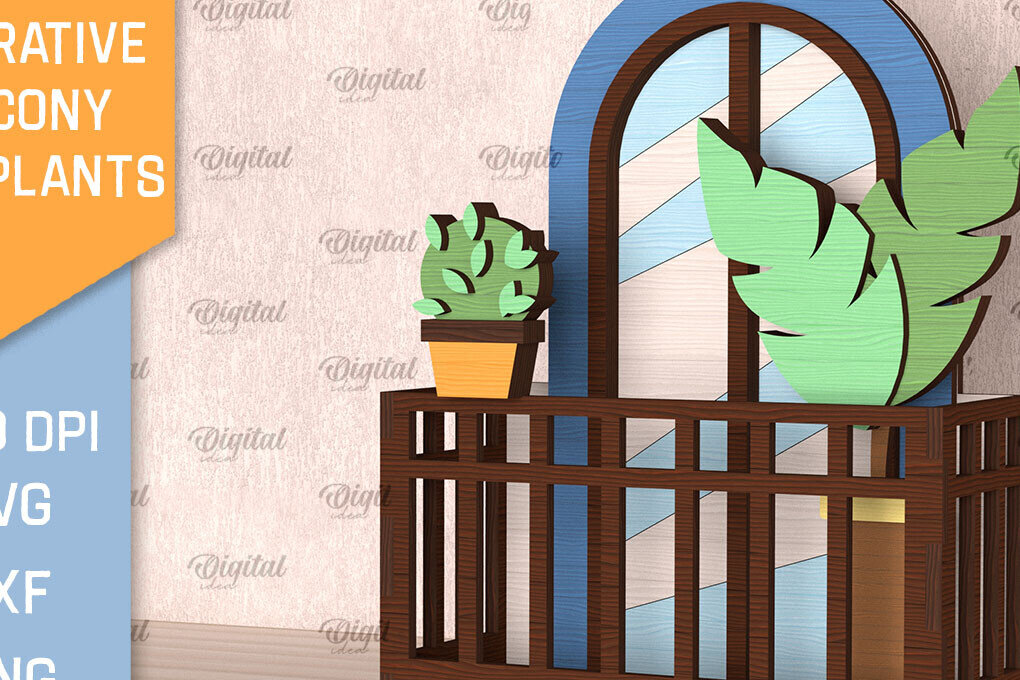 Intra απο ξύλο plywood 3mm-4mm πάχος - Διακοσμητικό Μπαλκόνι με Φυτά Κοπή Laser Δίασταση 30x20 cm INTRAFABR-102990084