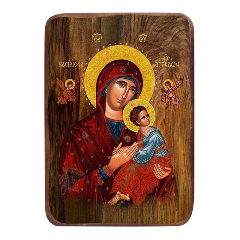 Εικόνα Ορθοδοξίας με περίγραμμα χρυσό σε ξύλο Φλαμουρίας  με  βάση Μπομπονιέρα Βάπτισης Παναγία Βασίλισσα των Αγγέλων Σετ 20 τεμαχίων, Εικόνα Βάπτισης, Χειροποίητη Βυζαντινή εικόνα Bomboniera 9x6cm, Χριστιανικό Δώρο Διάσταση 45x35 cm (17,7 x 13,8 ίντσες) INTRAEK-543216724076